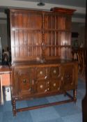 Oak Dresser And Rack, 2 Shelves With Central Barley Twist Support Above 2 Central Drawers Between