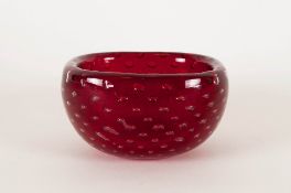 Murano Glass Possibly Venini Red Coloured Bullicante Bowl, 4 inches in diameter.