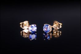 AA Tanzanite 9ct Gold Stud Earrings, 1ct of round cut solitaire tanzanites, set in 9ct yellow gold