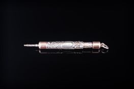 Silver Propelling Pencil, Embossed Scroll Design With Gilt Top And Bottom, Ring Stamped DDF,