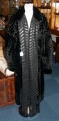 Ladies Full Length Black Faux Fur Coat, leatherette lining.