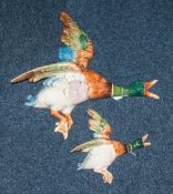 Royal Dux, 2 Ducks In Flight Wall Plaques, Both Stamped Made In Czechoslovakia, Smallest Impressed