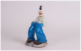 Mid 20thC Murano Coloured Glass Clown Figure, Humorously Posed, Height 7 Inches