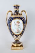 Mintons - Antoin Boullemier Signed and Hand Painted Late 19th Century Twin Fine Handle Vase, After