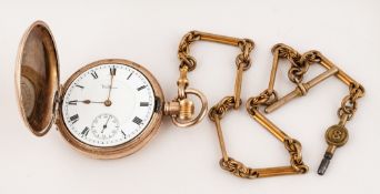 Waltham - Antique Gold Plated Full Hunter Pocket Watch with Attached Antique Gold Plated Guard
