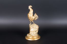 Brass Cockerel On Base, Plaque On Front A.CAIN, Height 6.5 Inches