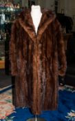 Ladies Three Quarter Length Dark Brown Mink Fur Coat, Fully lined. Collar With Revers, Slit pockets,