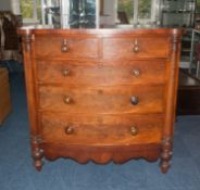 Victorian Mahogany Bow Fronted Chest Of Drawers, 2 Short Over 3 Long Graduated Drawers Between