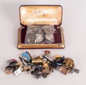 Small Box of Costume Jewellery and Russian Badges plus a Stratton cufflink box with a small quantity