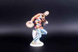 Meissen Porcelain Very Fine Figure of a Harlequin Commedia Dell Arte Painted In Enamels and Gilt.