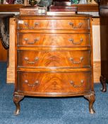 Early To Mid 20thC Walnut Chest Of Drawers, Bow Fronted Form With 4 Graduating Drawers Raised On