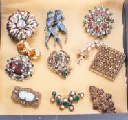 Collection Of Early To Mid 20thC Brooches, Various Styles Set With Coloured Stones