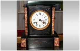 French Japy Freres Mantle Clock, White Enamelled Dial With Roman Numerals, Plain Black Slate/