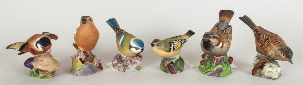 Royal Worcester Bird Figures, 6 in total, 1. Blue Tit, 2. Gold Finch, 3. Hedge Sparrow, 4.