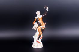 Meissen Porcelain Very Fine Figure of a Harlequin With Hat and Lidded Pitcher,  Painted In Enamels