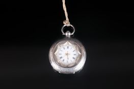 Swiss Early 20th Century Silver Ornate Ladies Keywind Open Faced Pocket Watch marked 93.5, Very