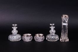 Small Mixed Lot Of Glass Comprising A Red Venetian Tumbler With Silver Painted Overlay, Two Scent