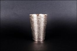 19thC Persian Silver Beaker, Decorated with Fine Persian Symbols Including Paisley And Floral