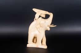 Carved Ivory Elephant With Palm Tree, Height 8 Inches