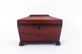 Early to Mid 19th Century Mahogany Sarcophagus Shaped & Lidded Twin Compartment Tea Caddy standing