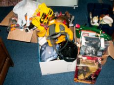 4 Boxes Of Assorted Toys to include star wars masks, terminator toy boxed, doctor who box, buzz