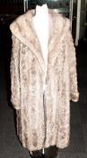 Ladies Full Length Platinum Mink Coat, fully lined. slit pockets, hook & loop fastening.