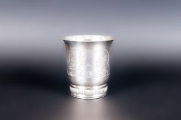 French Christening/Nursery Beaker, Engraved Bunnies On A Seesaw To Front, Stamped To Base 18 Argent,
