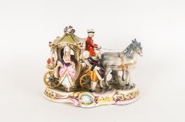 German Mid 19thC Ceramic Group Figure. 'Coach and Horses with Figures in 19thC dress. 6.75 inches