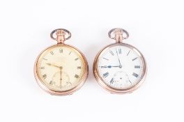 Two Open Faced Pocket Watches, Both With White Porcelain Dials With Roman Numerals And Subsidiary