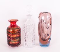 Whitefriars Full Lead Crystal Glass Dimpled Ice Moulded Decanter and Stopper. With Whitefriars
