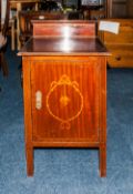 Edwardian Mahogany Bedside Cabinet, Inlaid Border With Single Inlaid Door, Raised On Short Square