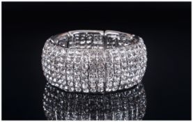 White Austrian Crystal Seven Row Bracelet, a panelled stretch bracelet, fully studded with brilliant