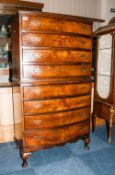 Early 20thC Walnut Veneered Tallboy, Comprising 8 Graduating Drawers Raised On Short Cabriole