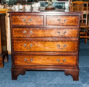 Reproduction Mahogany Chest Of Drawers, 3 Short Over 3 Long Graduating Drawers Raised On Bracket