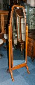 1930's Art Deco Walnut Cheval Mirror Of Shaped Form, Squared Supports On Short Cabriole Legs With