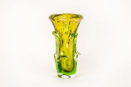 Murano Green & Yellow Coloured Sommerso Glass Vase Circa 1970's Stands 10'' in height. Excellent