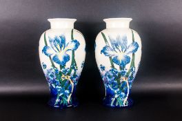 Old Tupton Pair Of Tall Handpainted Tubelined Decorated Porcelain Floral Vases, mint condition. Each