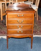 Early 20thC Mahogany Music Cabinet With 4 Drawers Raised On Square Tapering Legs, Height 33