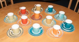 Suzy Cooper 'Gay Stripes Sevres' Pattern, Fine Bone China Set Of 12 Cups, Saucers And Side Plates,