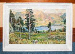 Early 20thC Large Oil On Board Depicting A Mountainous Landscape With Lake, Signed Albert Woods,