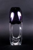 A Jablonski Polish Amethyst and Clear Studio Art Glass Vase, signed to the base, 11.5 inches high.