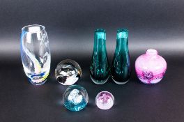 Collection of Caithness Glass comprising clear glass vase with a polychrome swirl and wheel etched