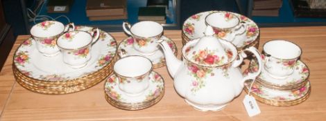 Royal Albert 'Old Country Roses' Part Teaset including teapot, 6 cups, saucers and side plates, 6