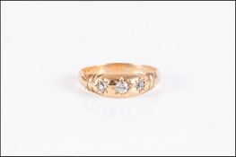 18ct Gold 3 Stone Diamond Ring, Gypsy Set Old Diamonds, Fully Hallmarked, Date Letter Rubbed, Ring