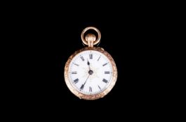 Edward VII - Very Fine 18ct Gold and Painted Enamel Small Open Faced Pocket Watch with Pale Pink