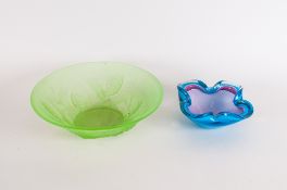 Frosted Lime Green Glass Bowl together with Murano style blue & pink small bowl