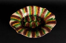 Creamware Dish in Green/Brown and Yellow Underglaze Colours. Late 18thC/early 19thC. (slight