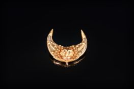 Victorian - Novelty 9ct Gold Monkey Faced Crescent Shaped Pendant / Brooch. 1.5 Inches Wide.
