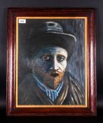 Oil On Board Portrait Of Vincent Van Gogh  indistinctly signed to lower left. 15x18.5''