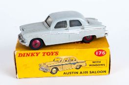 Dinky Toys No 176 Austin A105 Saloon With Windows Diecast Model. Grey Body With Silver Side Flash,